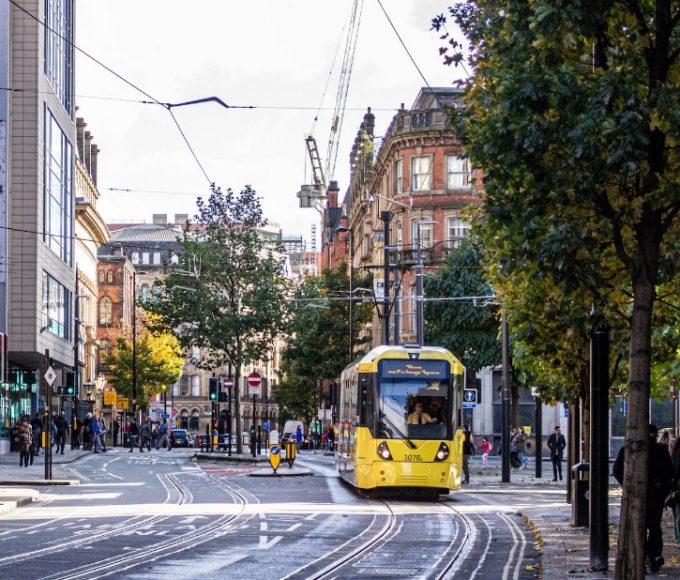 Lively street of Manchester, United Kingdom