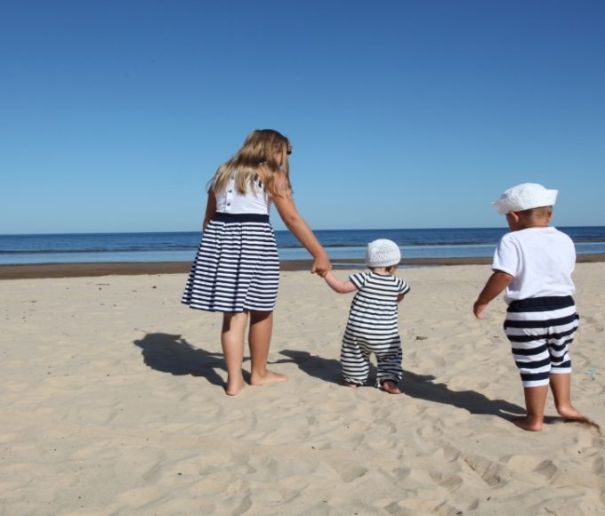 Family beach walk