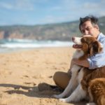 Dog and its owner on a dog friendly beache