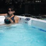 Woman relaxing on a hot tub