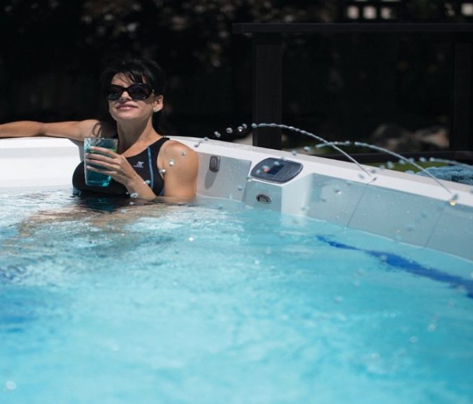 Woman relaxing on a hot tub