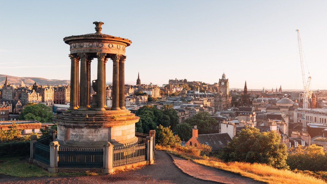 Sunset view at Calton Hill, Edinburgh, UK