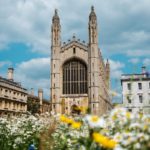 Colorful flowers surrounding King's College Chapel, Cambridge